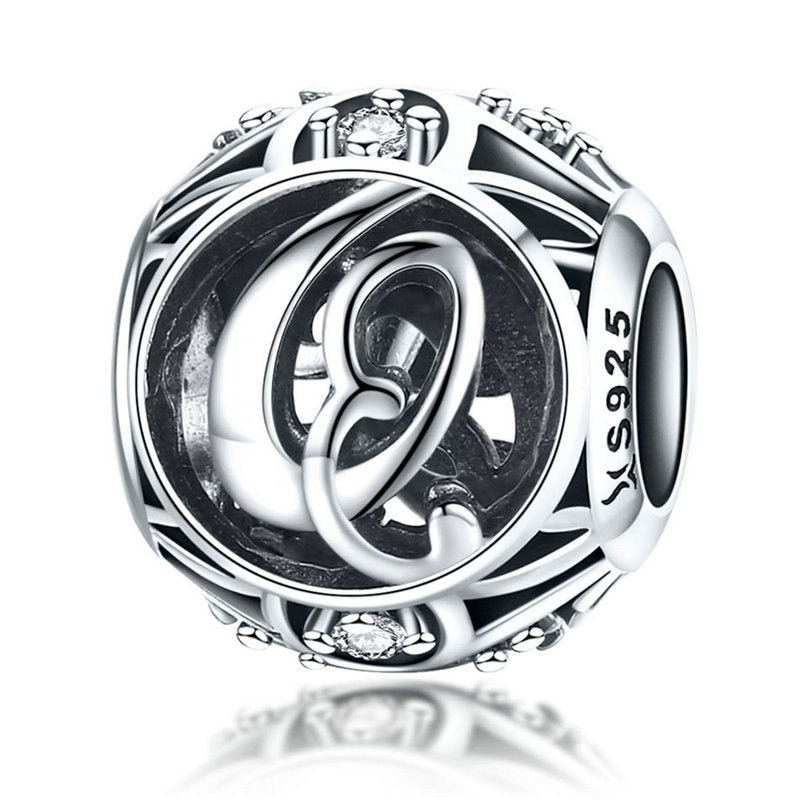 925 Sterling Silver Hollow Letter Charm with Zircon – Compatible with Pandora, Chamilia & European Bracelets