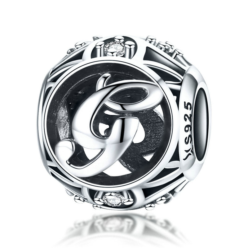 925 Sterling Silver Hollow Letter Charm with Zircon – Compatible with Pandora, Chamilia & European Bracelets