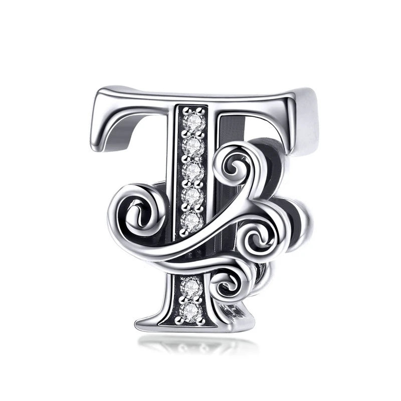 Personalized 925 Sterling Silver Alphabet Charm | Pandora Compatible Letter Bead for DIY Jewelry Making