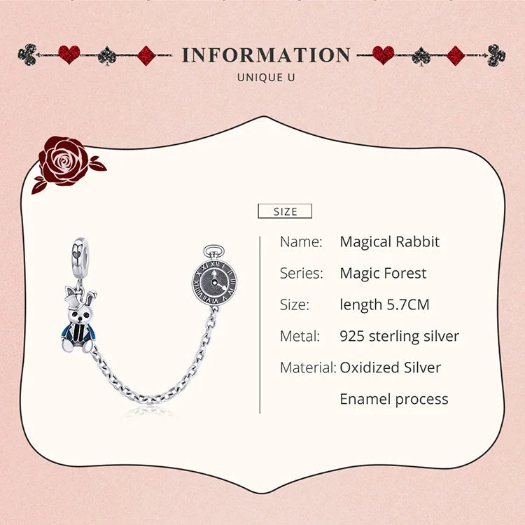 925 Sterling Silver Magical Rabbit Clock Dangle Charm - Pandora Compatible Forest Adventure Collection Pendant for European Bracelets