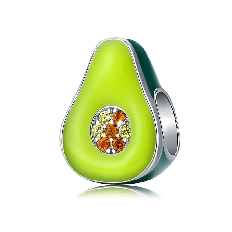 925 Sterling Silver Green Enamel Avocado Charm - Compatible with Pandora Bracelets