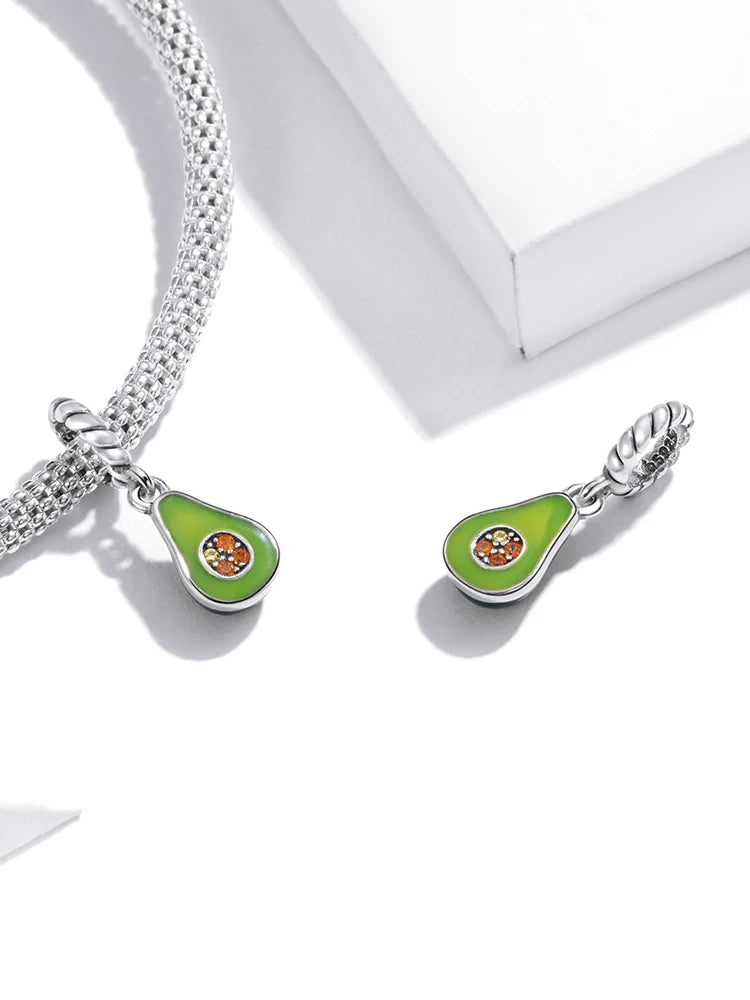 925 Sterling Silver Green Enamel Avocado Charm - Compatible with Pandora Bracelets