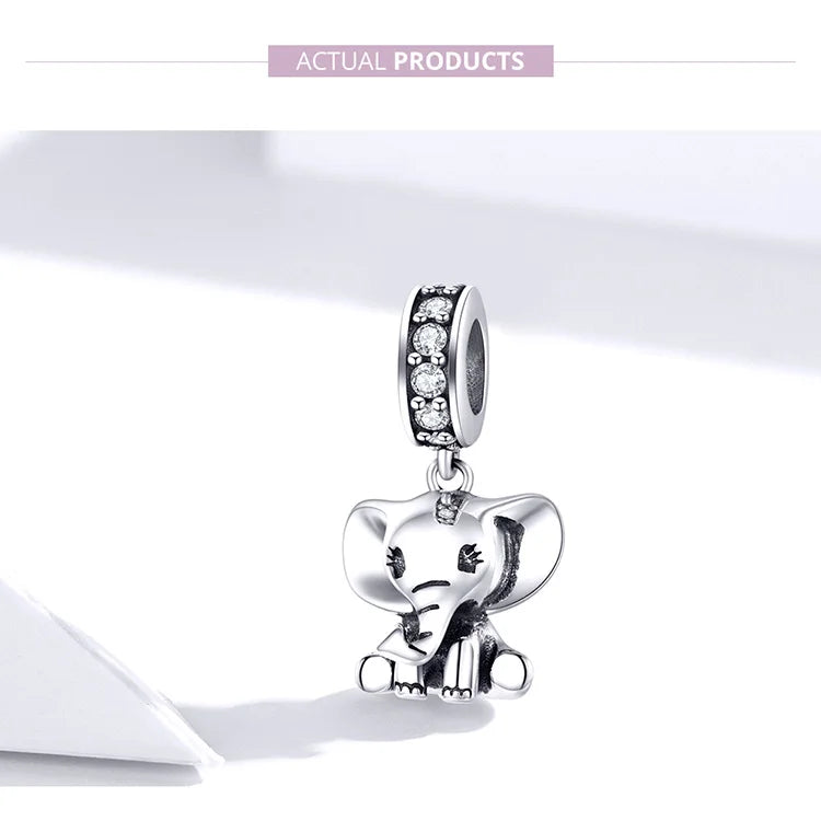 925 Sterling Silver Baby Elephant Charm | Pandora Compatible Animal Pendant for Bracelet & Necklace | Cute Lucky Charm SCC1338