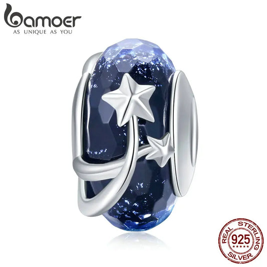 925 Sterling Silver Star Flower Murano Glass Charm - European Style Bead Compatible with Pandora Bracelets (SCC861)