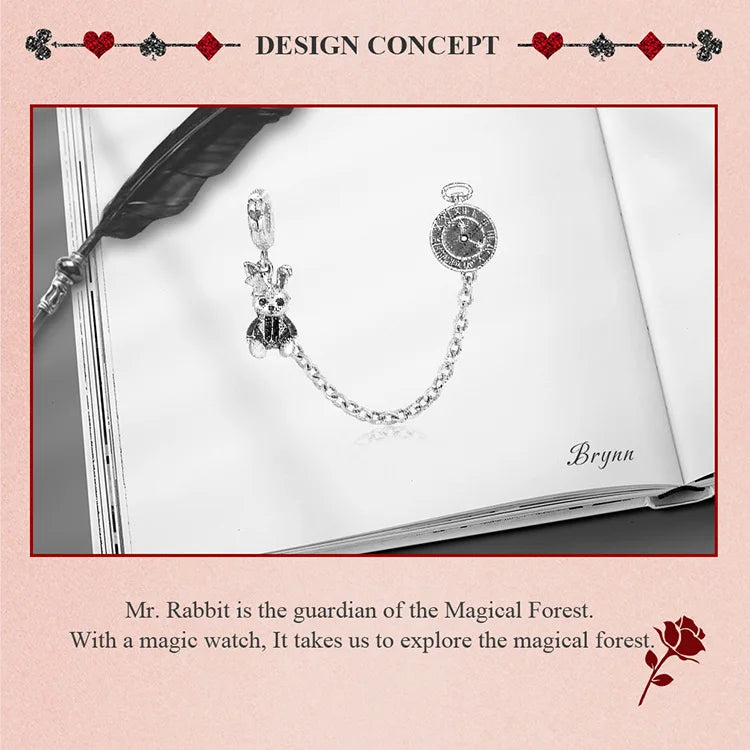 925 Sterling Silver Magical Rabbit Clock Dangle Charm - Pandora Compatible Forest Adventure Collection Pendant for European Bracelets