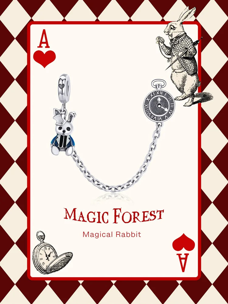 925 Sterling Silver Magical Rabbit Clock Dangle Charm - Pandora Compatible Forest Adventure Collection Pendant for European Bracelets