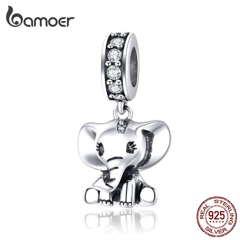 925 Sterling Silver Baby Elephant Charm | Pandora Compatible Animal Pendant for Bracelet & Necklace | Cute Lucky Charm SCC1338