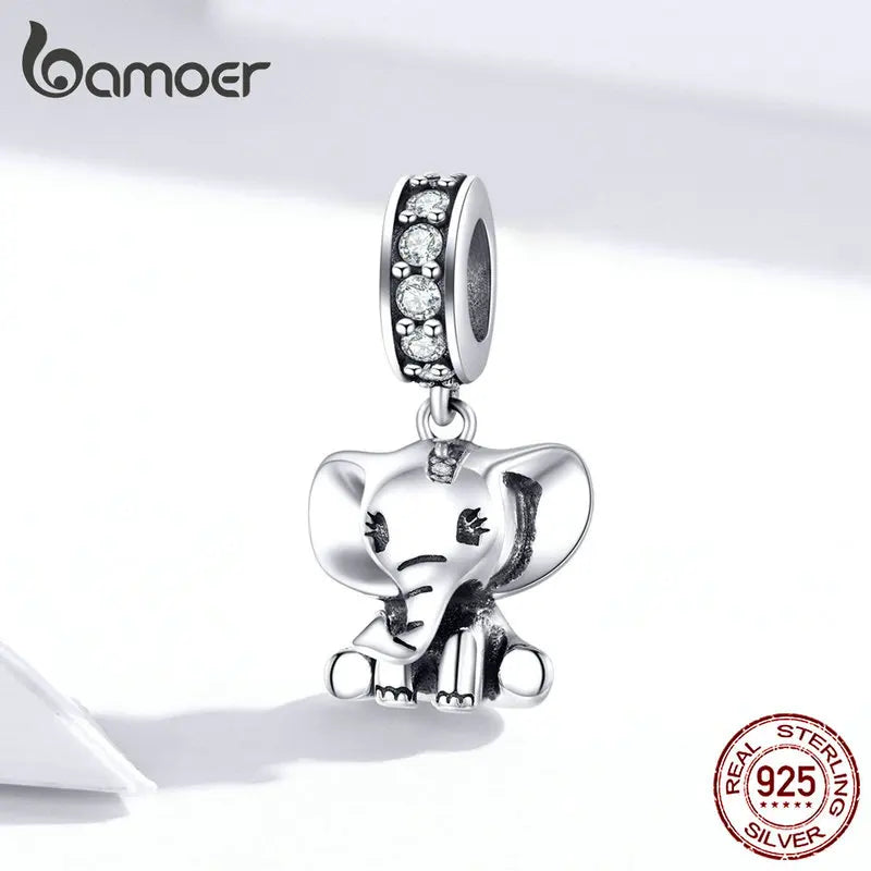 925 Sterling Silver Baby Elephant Charm | Pandora Compatible Animal Pendant for Bracelet & Necklace | Cute Lucky Charm SCC1338