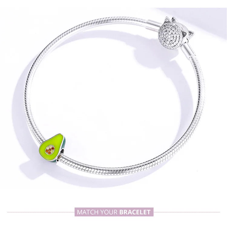 925 Sterling Silver Green Enamel Avocado Charm - Compatible with Pandora Bracelets