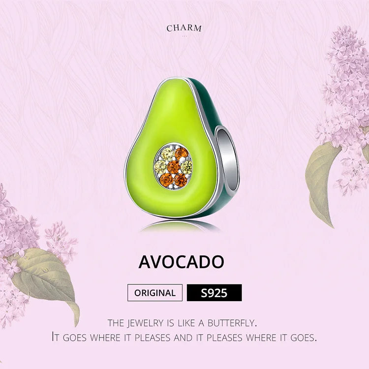 925 Sterling Silver Green Enamel Avocado Charm - Compatible with Pandora Bracelets