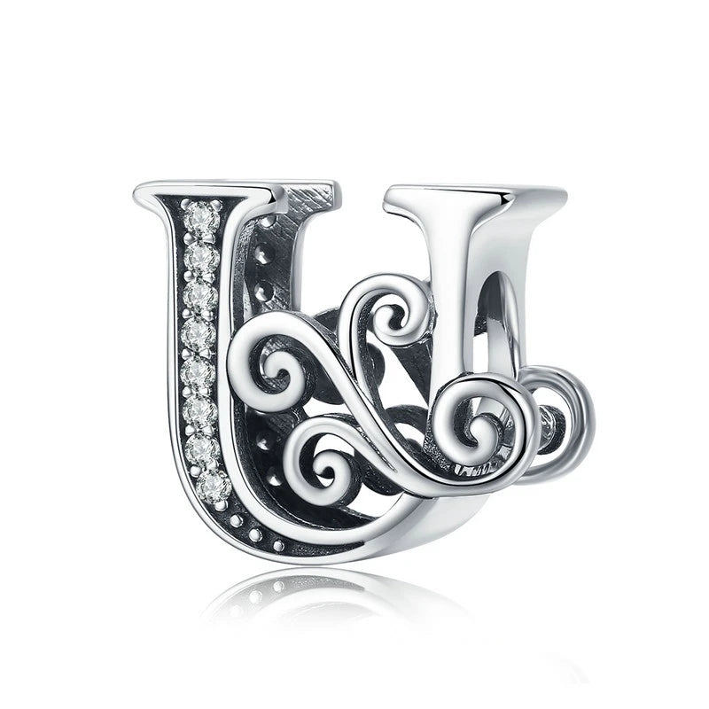 Personalized 925 Sterling Silver Alphabet Charm | Pandora Compatible Letter Bead for DIY Jewelry Making