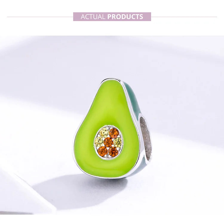 925 Sterling Silver Green Enamel Avocado Charm - Compatible with Pandora Bracelets