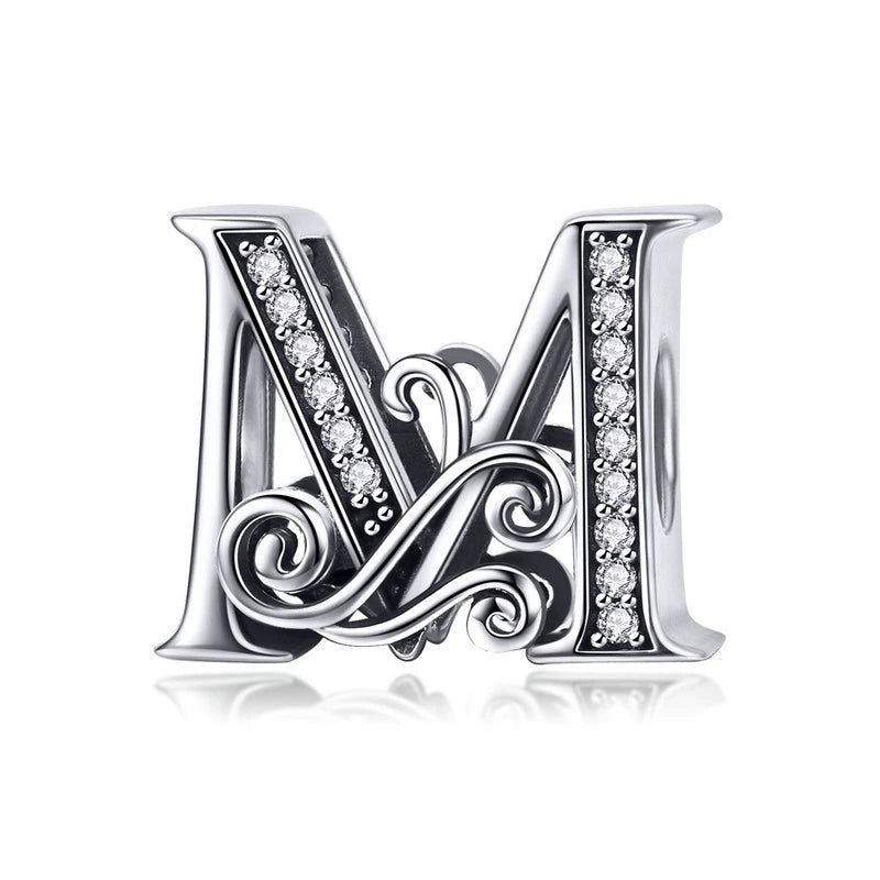 Personalized 925 Sterling Silver Alphabet Charm | Pandora Compatible Letter Bead for DIY Jewelry Making