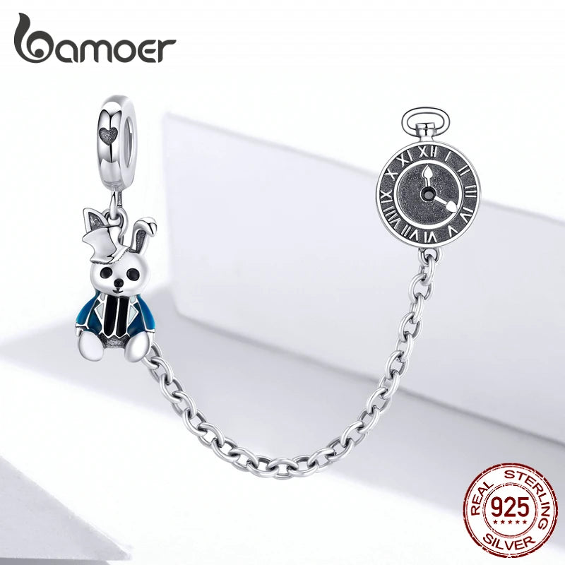 925 Sterling Silver Magical Rabbit Clock Dangle Charm - Pandora Compatible Forest Adventure Collection Pendant for European Bracelets