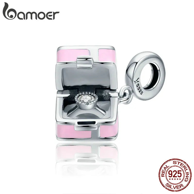 925 Sterling Silver Pink Proposal Box Charm - Romantic Marry Me Pendant for Pandora Bracelets - Wedding Engagement Gift (SCC549)