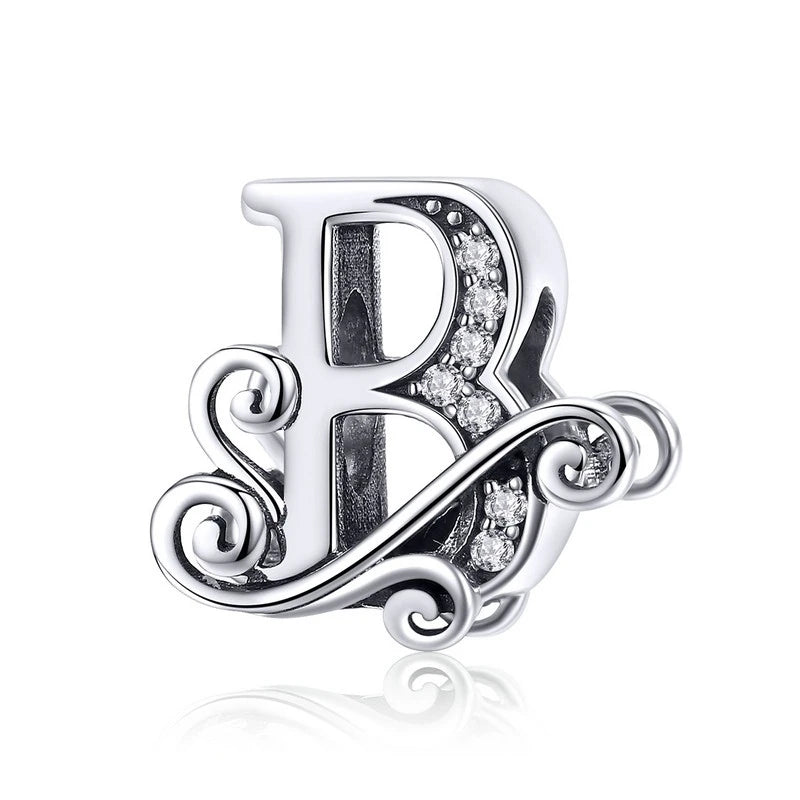 Personalized 925 Sterling Silver Alphabet Charm | Pandora Compatible Letter Bead for DIY Jewelry Making