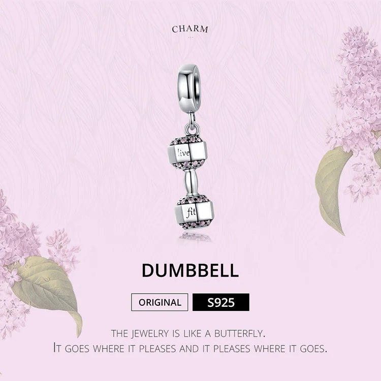 925 Sterling Silver Dumbbell Charm | Pandora Compatible Sports Fitness Charm Pendant for Snake Chain Bracelet | Gym Lover Gift SCC1340