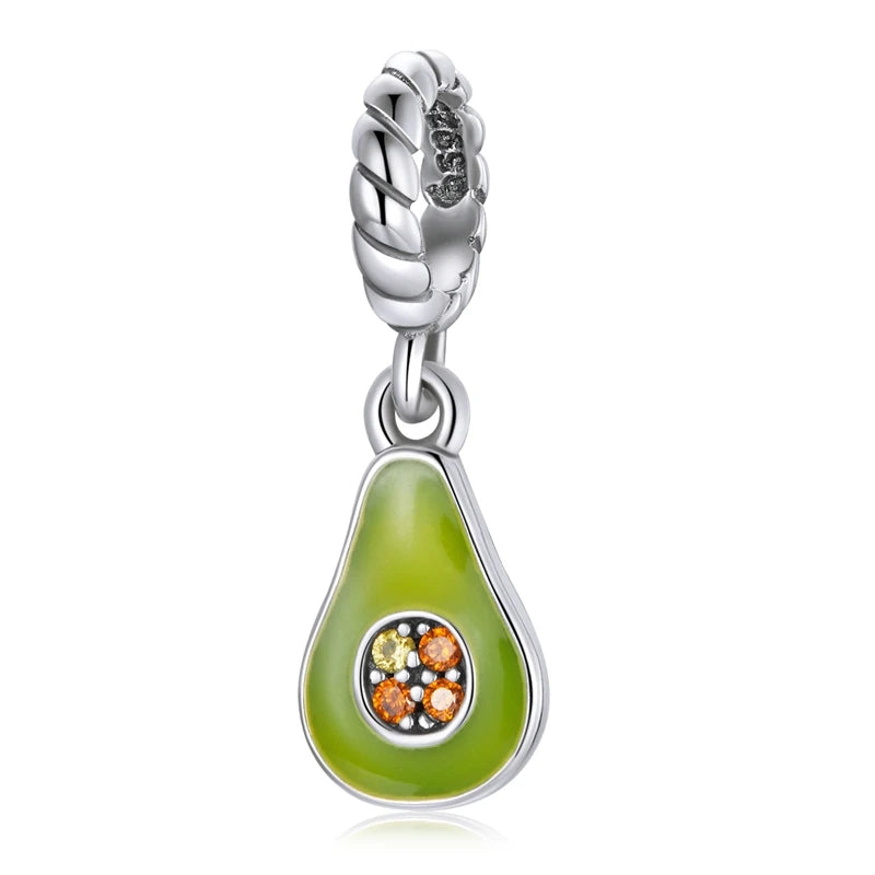 925 Sterling Silver Green Enamel Avocado Charm - Compatible with Pandora Bracelets