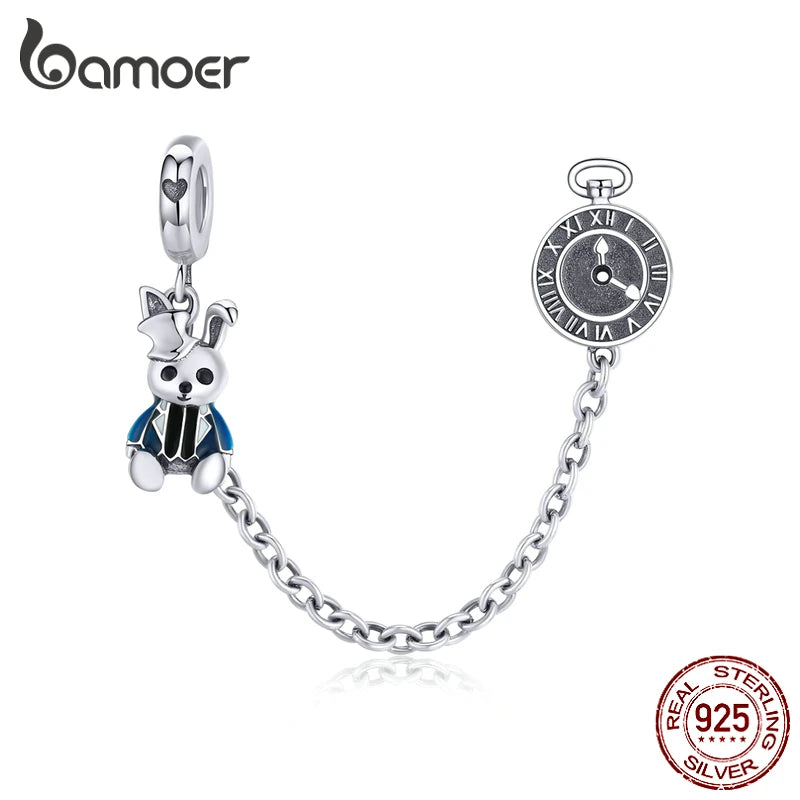 925 Sterling Silver Magical Rabbit Clock Dangle Charm - Pandora Compatible Forest Adventure Collection Pendant for European Bracelets