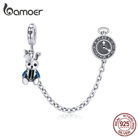 925 Sterling Silver Magical Rabbit Clock Dangle Charm - Pandora Compatible Forest Adventure Collection Pendant for European Bracelets