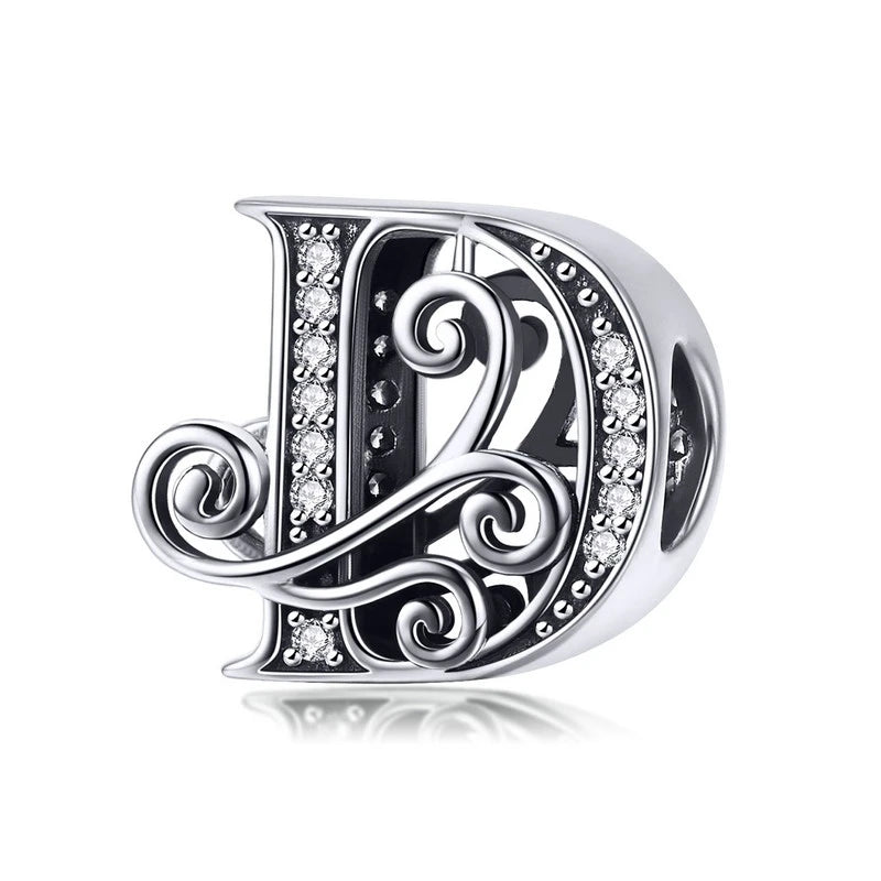 Personalized 925 Sterling Silver Alphabet Charm | Pandora Compatible Letter Bead for DIY Jewelry Making