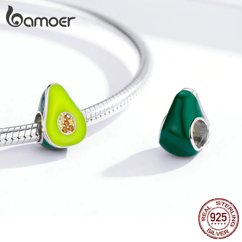 925 Sterling Silver Green Enamel Avocado Charm - Compatible with Pandora Bracelets