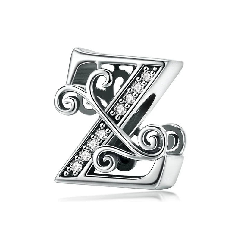 Personalized 925 Sterling Silver Alphabet Charm | Pandora Compatible Letter Bead for DIY Jewelry Making