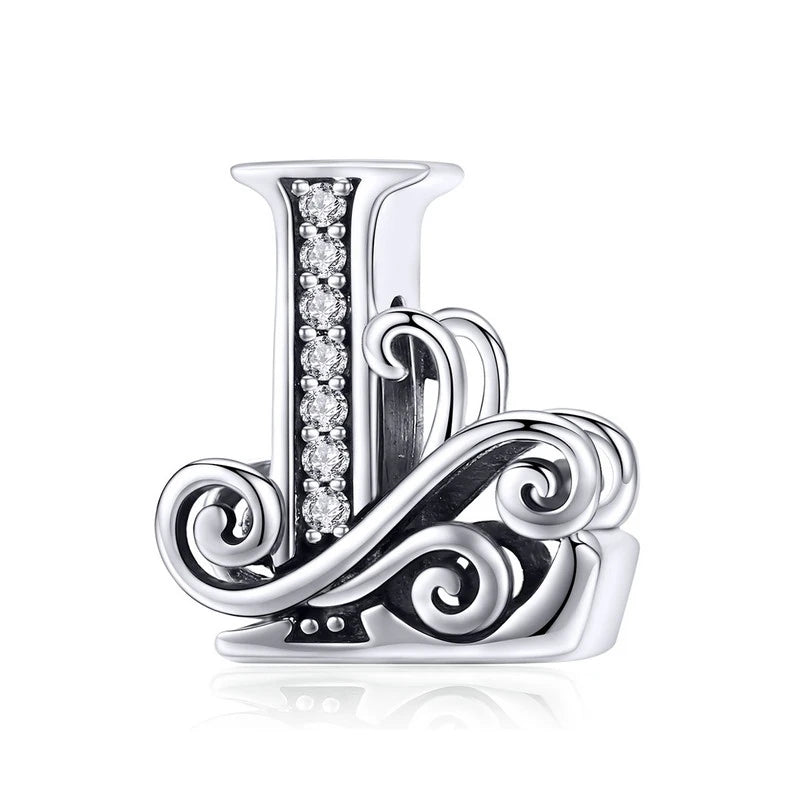 Personalized 925 Sterling Silver Alphabet Charm | Pandora Compatible Letter Bead for DIY Jewelry Making