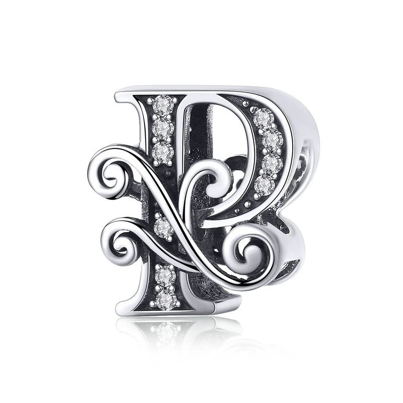 Personalized 925 Sterling Silver Alphabet Charm | Pandora Compatible Letter Bead for DIY Jewelry Making