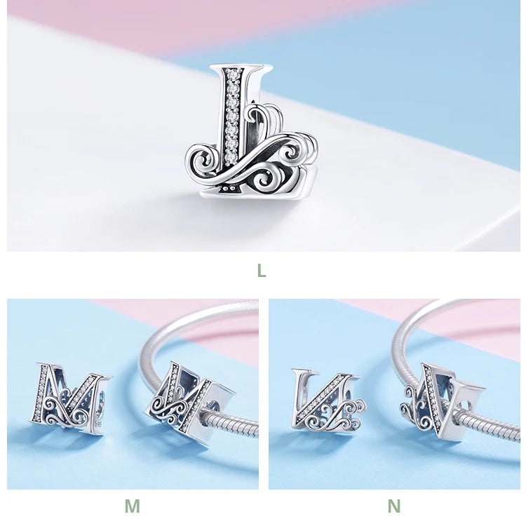 Personalized 925 Sterling Silver Alphabet Charm | Pandora Compatible Letter Bead for DIY Jewelry Making