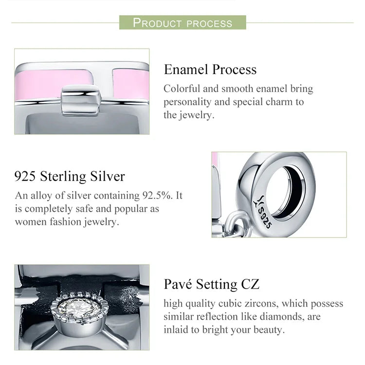 925 Sterling Silver Pink Proposal Box Charm - Romantic Marry Me Pendant for Pandora Bracelets - Wedding Engagement Gift (SCC549)