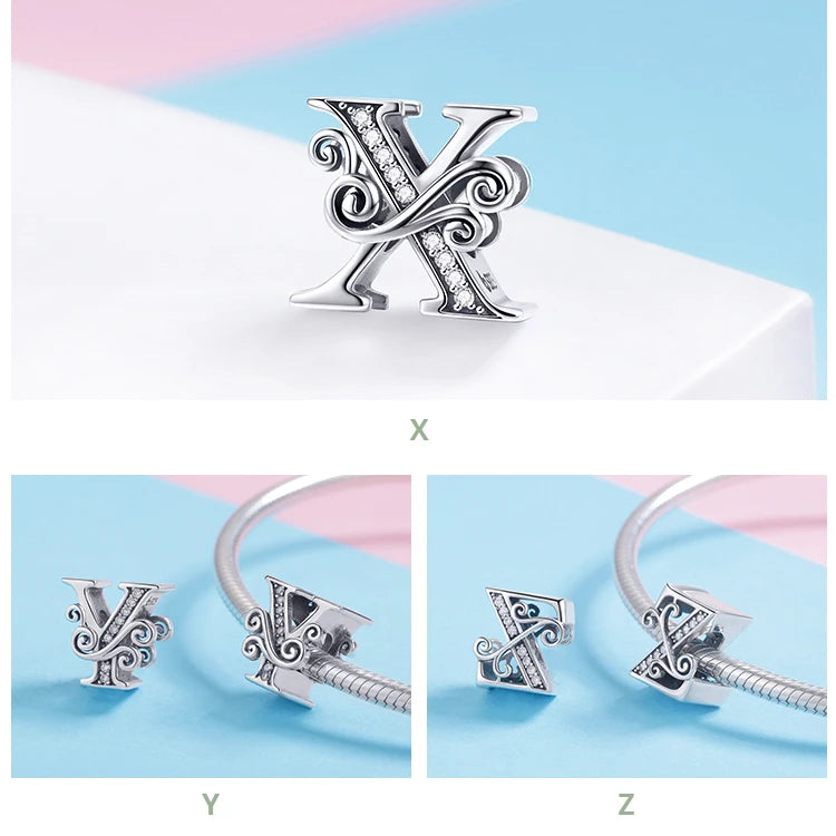 Personalized 925 Sterling Silver Alphabet Charm | Pandora Compatible Letter Bead for DIY Jewelry Making