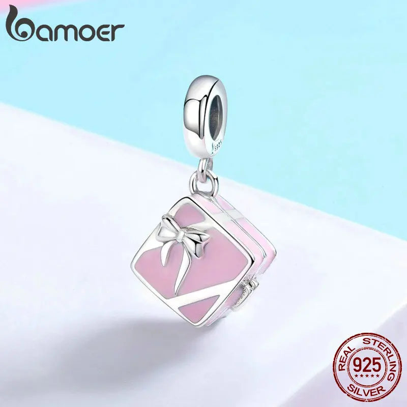 925 Sterling Silver Pink Proposal Box Charm - Romantic Marry Me Pendant for Pandora Bracelets - Wedding Engagement Gift (SCC549)