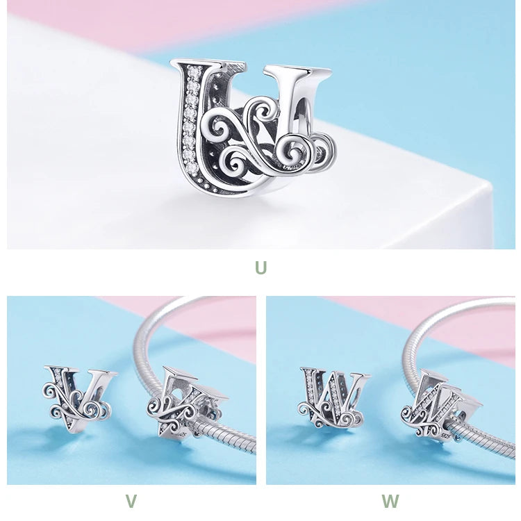 Personalized 925 Sterling Silver Alphabet Charm | Pandora Compatible Letter Bead for DIY Jewelry Making