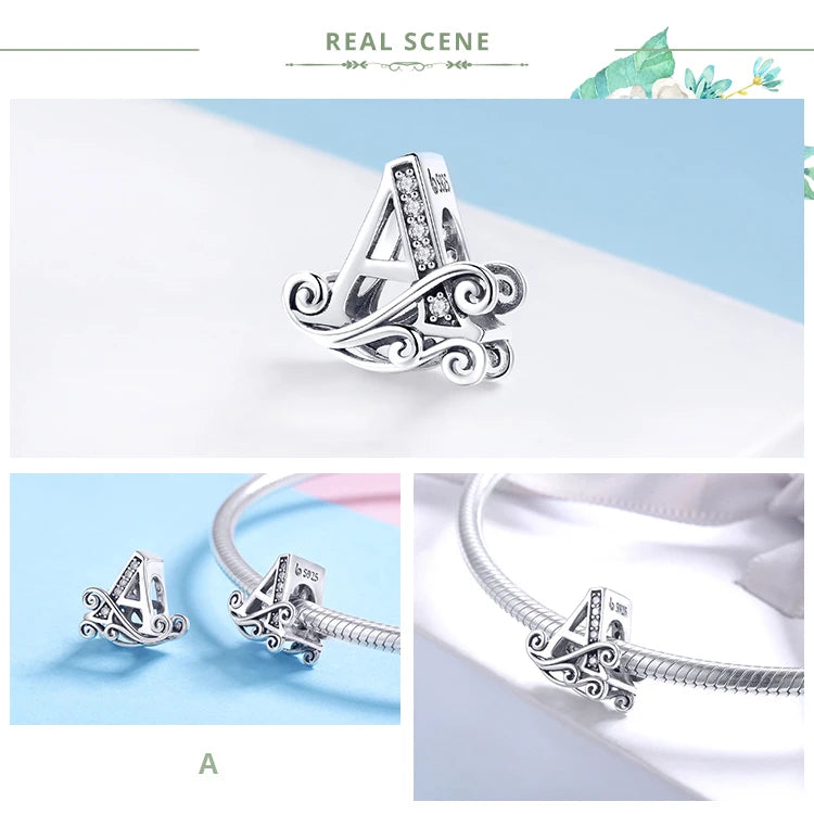 Personalized 925 Sterling Silver Alphabet Charm | Pandora Compatible Letter Bead for DIY Jewelry Making