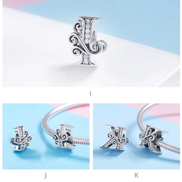 Personalized 925 Sterling Silver Alphabet Charm | Pandora Compatible Letter Bead for DIY Jewelry Making