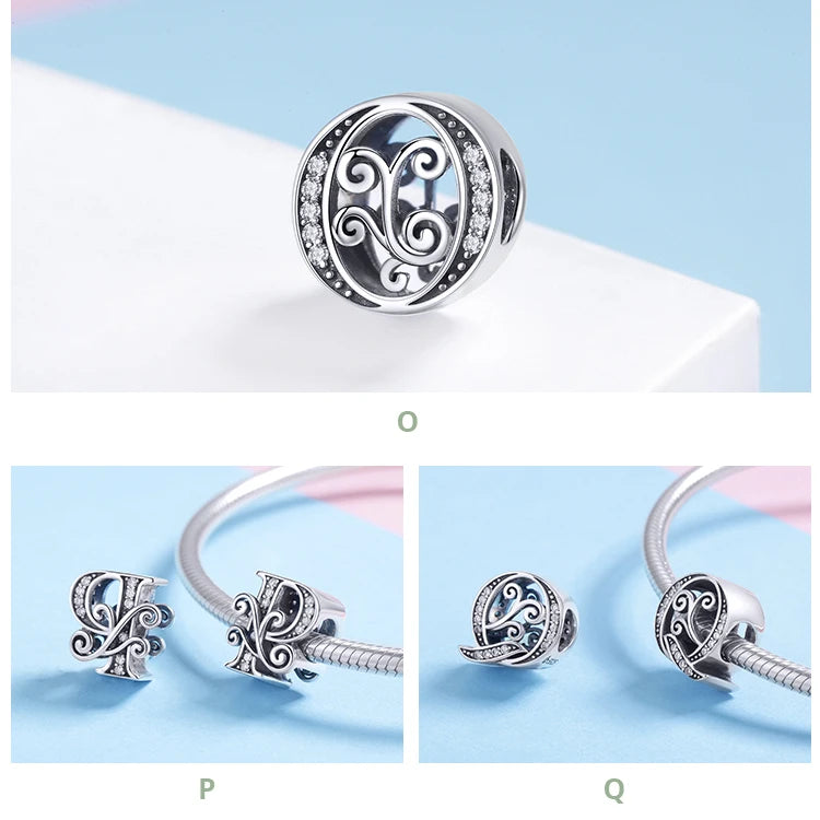 Personalized 925 Sterling Silver Alphabet Charm | Pandora Compatible Letter Bead for DIY Jewelry Making