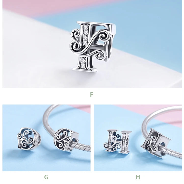 Personalized 925 Sterling Silver Alphabet Charm | Pandora Compatible Letter Bead for DIY Jewelry Making