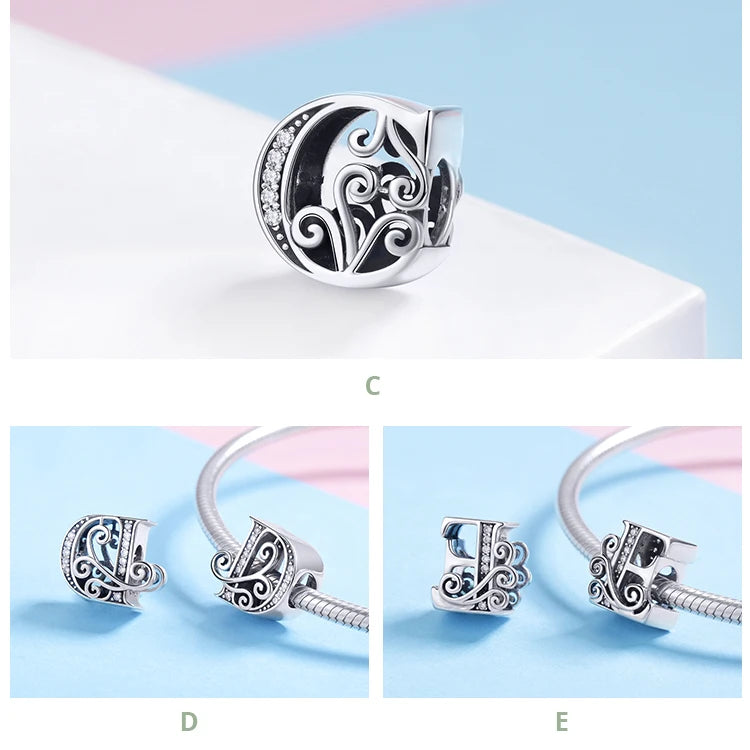 Personalized 925 Sterling Silver Alphabet Charm | Pandora Compatible Letter Bead for DIY Jewelry Making