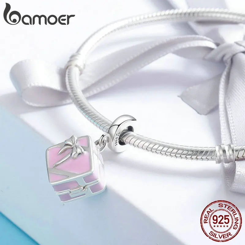 925 Sterling Silver Pink Proposal Box Charm - Romantic Marry Me Pendant for Pandora Bracelets - Wedding Engagement Gift (SCC549)