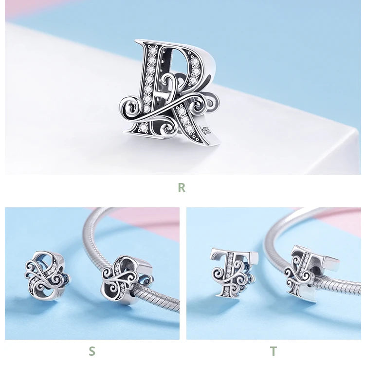 Personalized 925 Sterling Silver Alphabet Charm | Pandora Compatible Letter Bead for DIY Jewelry Making