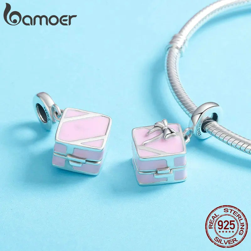 925 Sterling Silver Pink Proposal Box Charm - Romantic Marry Me Pendant for Pandora Bracelets - Wedding Engagement Gift (SCC549)