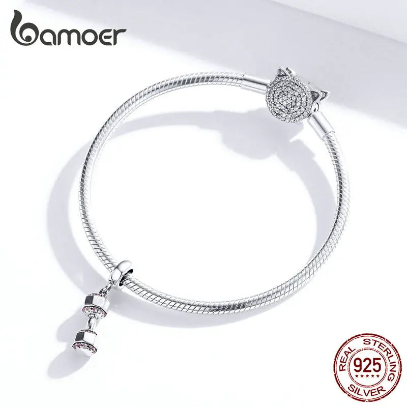 925 Sterling Silver Dumbbell Charm | Pandora Compatible Sports Fitness Charm Pendant for Snake Chain Bracelet | Gym Lover Gift SCC1340