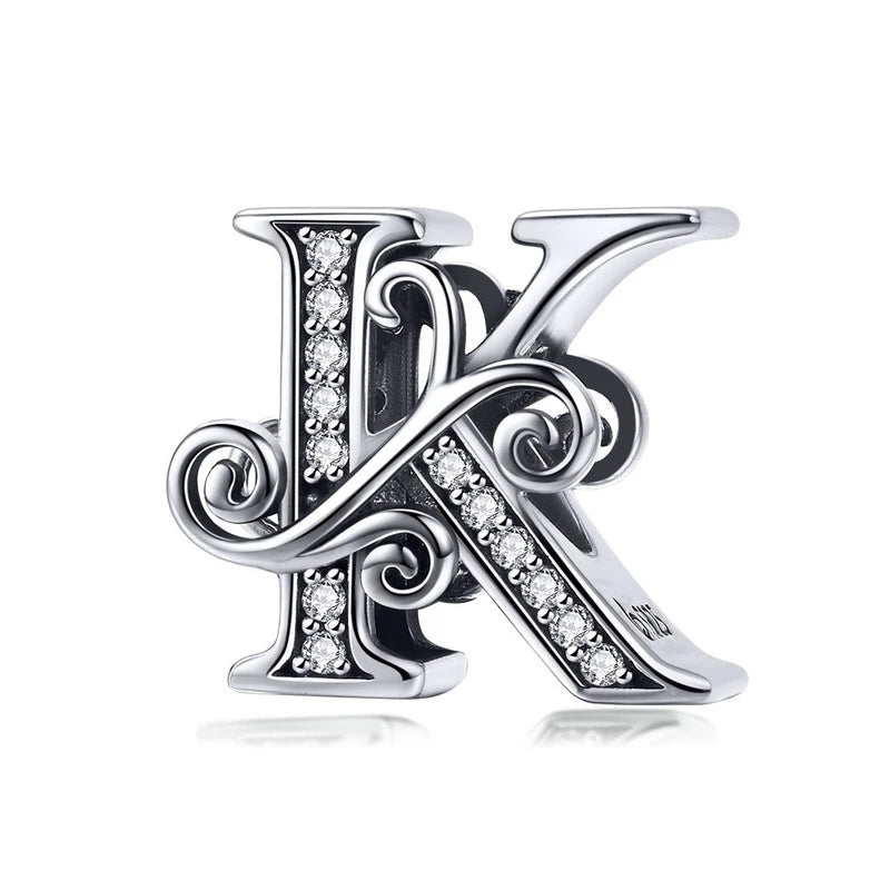 Personalized 925 Sterling Silver Alphabet Charm | Pandora Compatible Letter Bead for DIY Jewelry Making