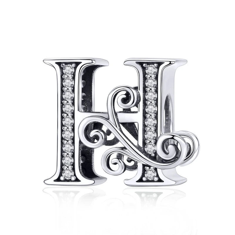 Personalized 925 Sterling Silver Alphabet Charm | Pandora Compatible Letter Bead for DIY Jewelry Making