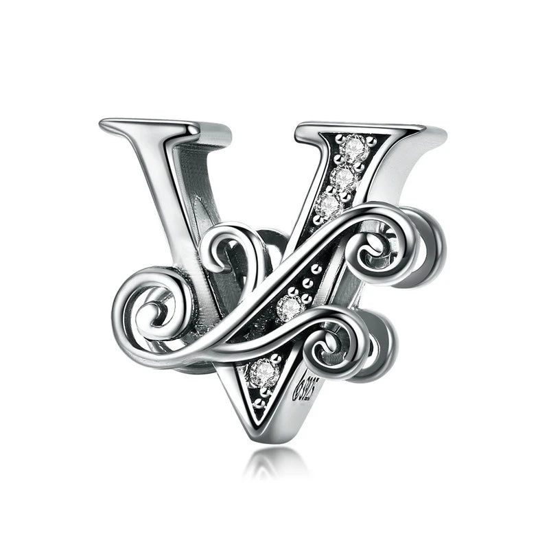 Personalized 925 Sterling Silver Alphabet Charm | Pandora Compatible Letter Bead for DIY Jewelry Making