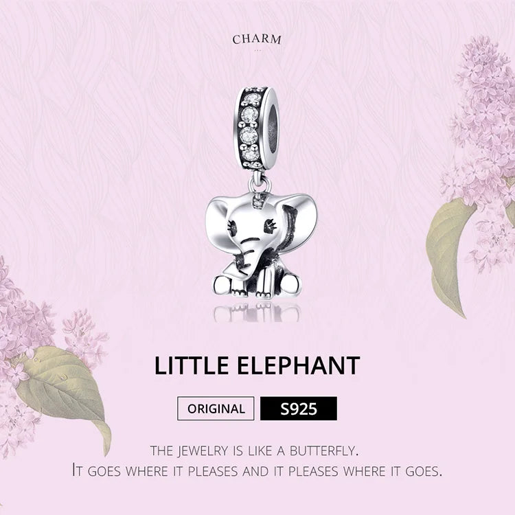 925 Sterling Silver Baby Elephant Charm | Pandora Compatible Animal Pendant for Bracelet & Necklace | Cute Lucky Charm SCC1338