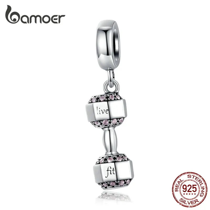 925 Sterling Silver Dumbbell Charm | Pandora Compatible Sports Fitness Charm Pendant for Snake Chain Bracelet | Gym Lover Gift SCC1340