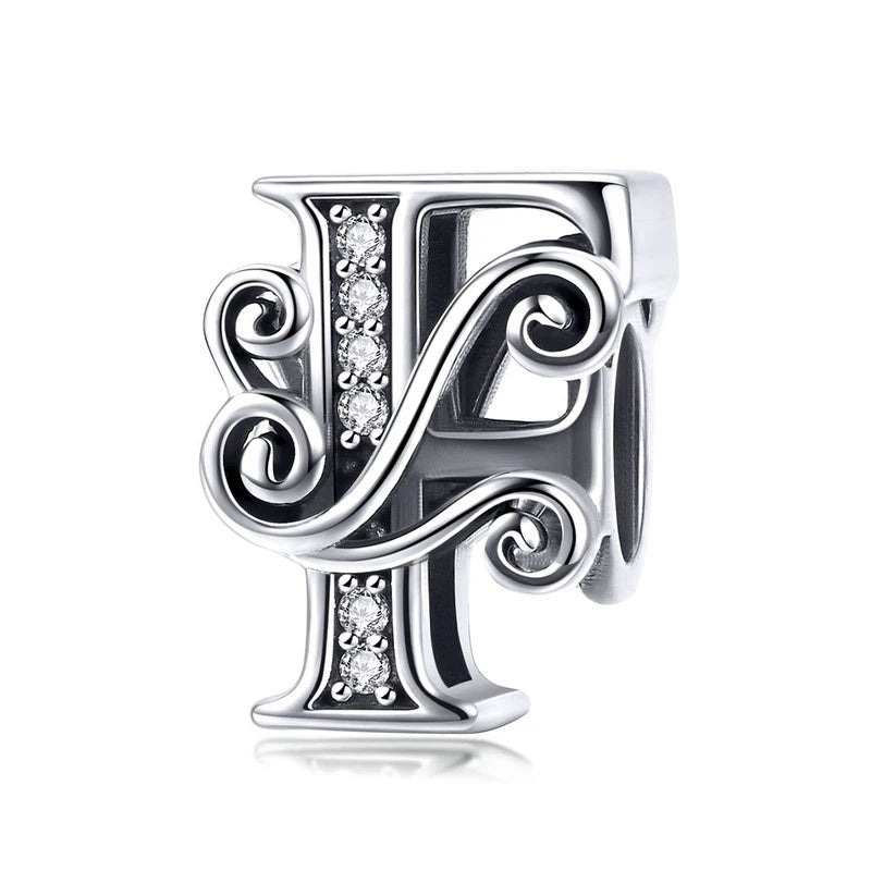 Personalized 925 Sterling Silver Alphabet Charm | Pandora Compatible Letter Bead for DIY Jewelry Making