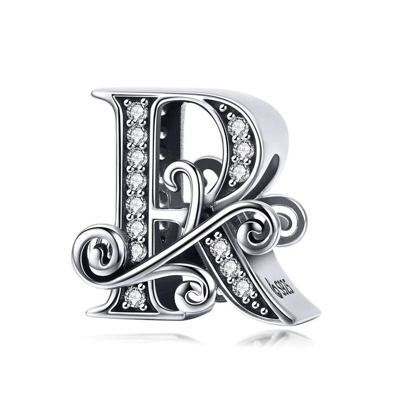 Personalized 925 Sterling Silver Alphabet Charm | Pandora Compatible Letter Bead for DIY Jewelry Making